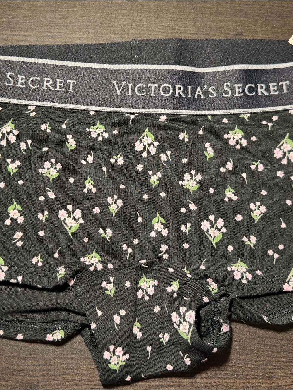 Victoria's Secret Black Boxer Briefs with Pink Floral Print